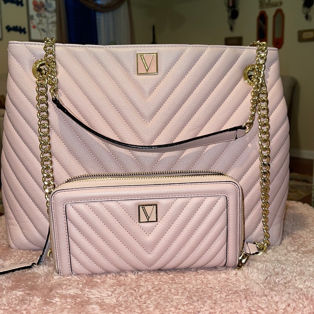 Victoria Secret Quilted Tote and matching quilted wallet- Pale Pink